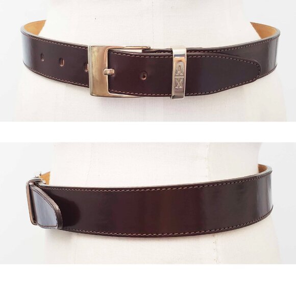 Armani Exchange Womens VTG Chestnut Brown Leather Belt Silver Logo Buckle M NWT - Picture 4 of 6